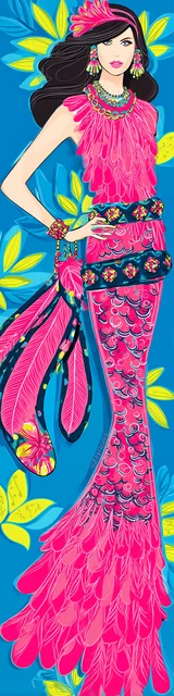 Free colorful bookmark showing a lady in a sassy pink dress